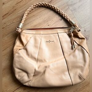 Cole Haan leather hobo bag with braided strap and gold tone accents